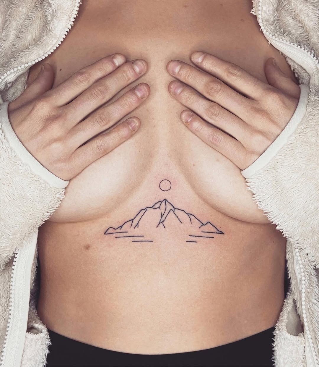 Elegant mountain tattoo with sun illustration Tattoo Design