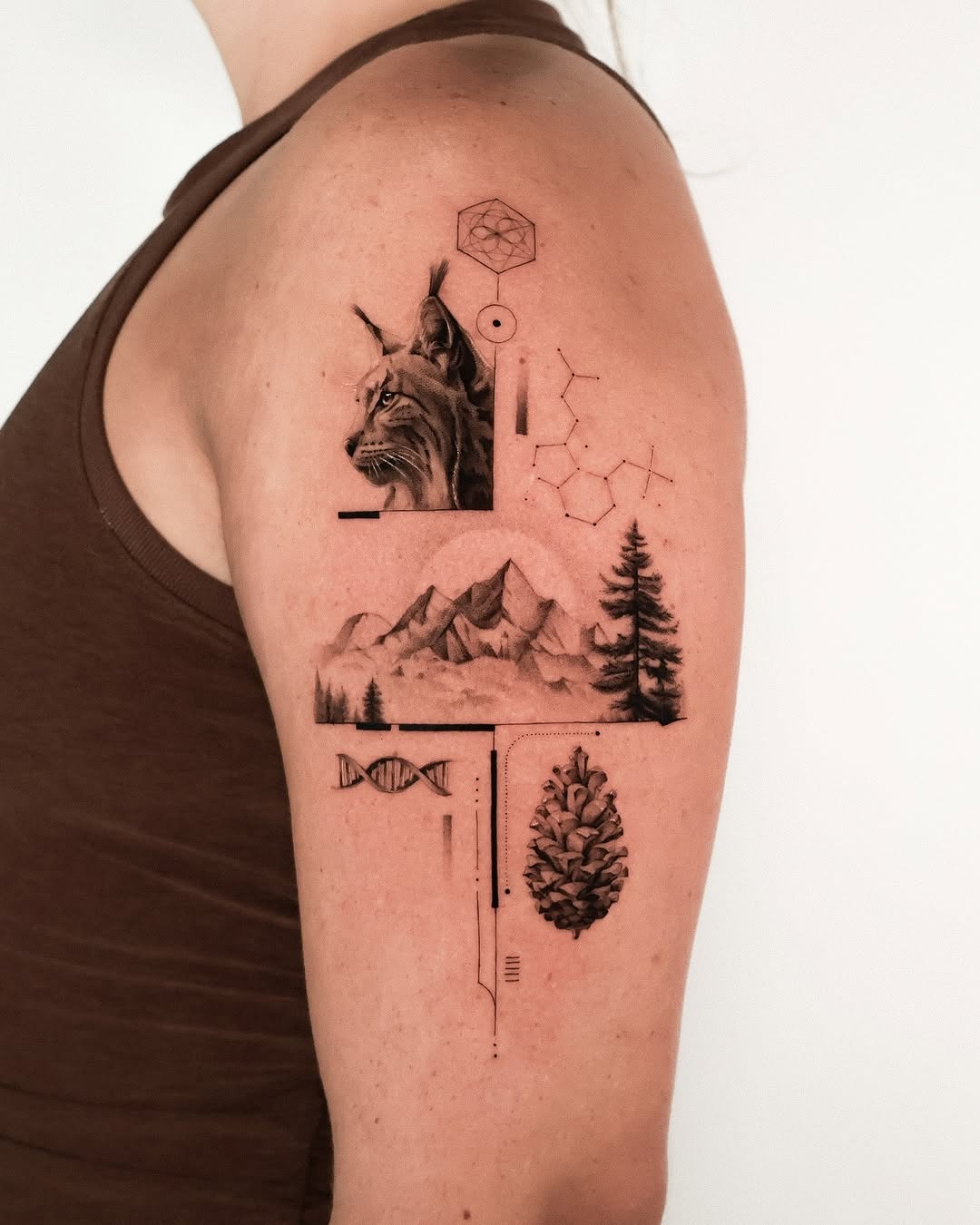 Intricate mountain and wildlife tattoo design. Tattoo Design