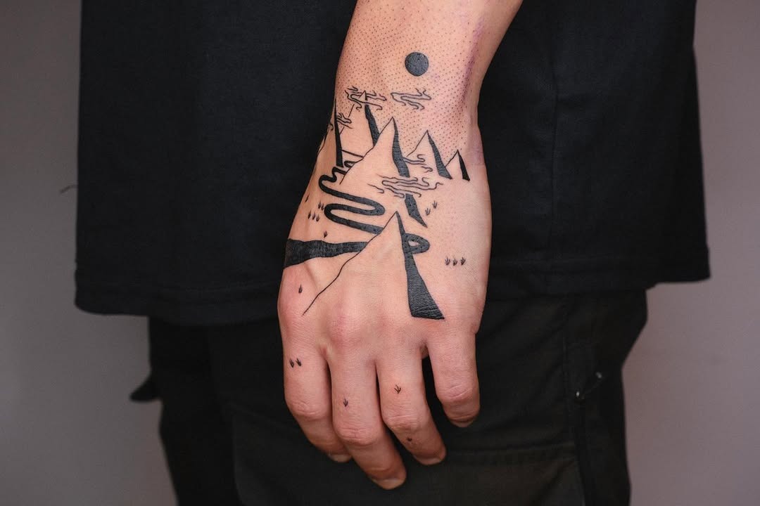 Minimalist Mountain Range Hand Tattoo Design Tattoo Design