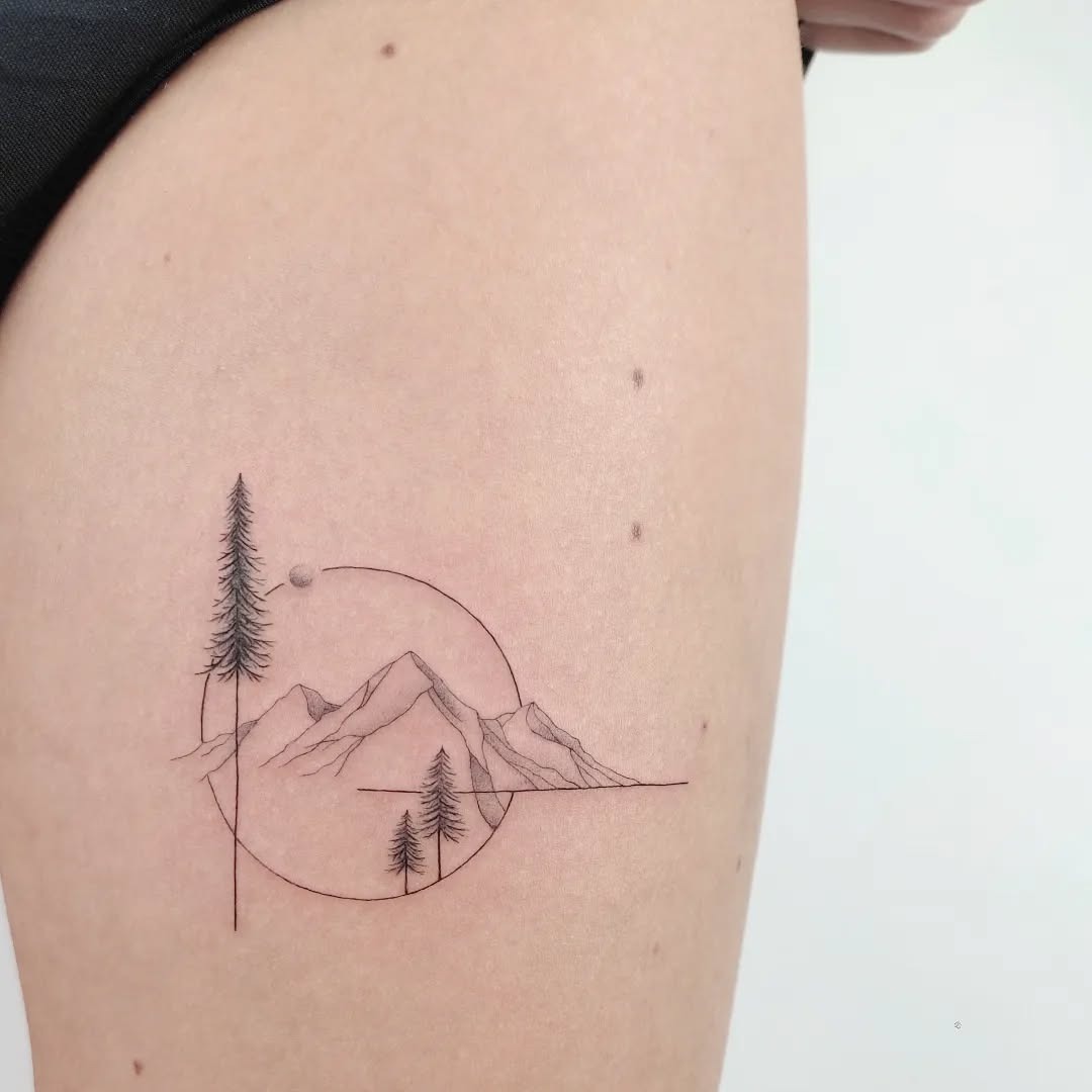 Minimalist mountain tattoo with precise lines Tattoo Design