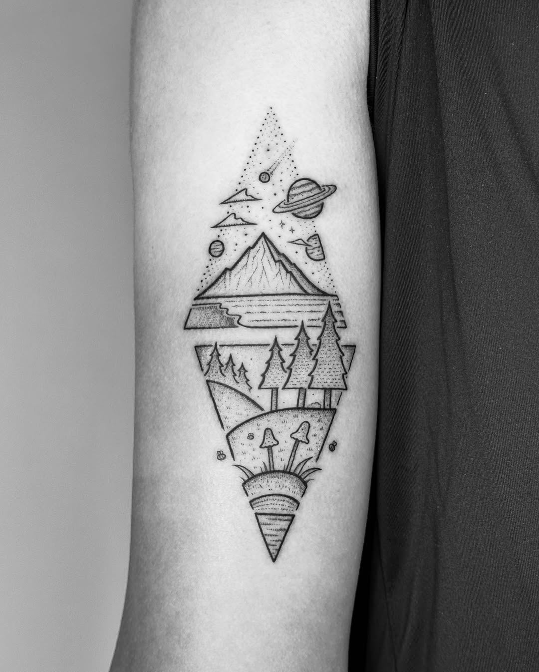 Stunning mountain tattoo with cosmic elements Tattoo Design