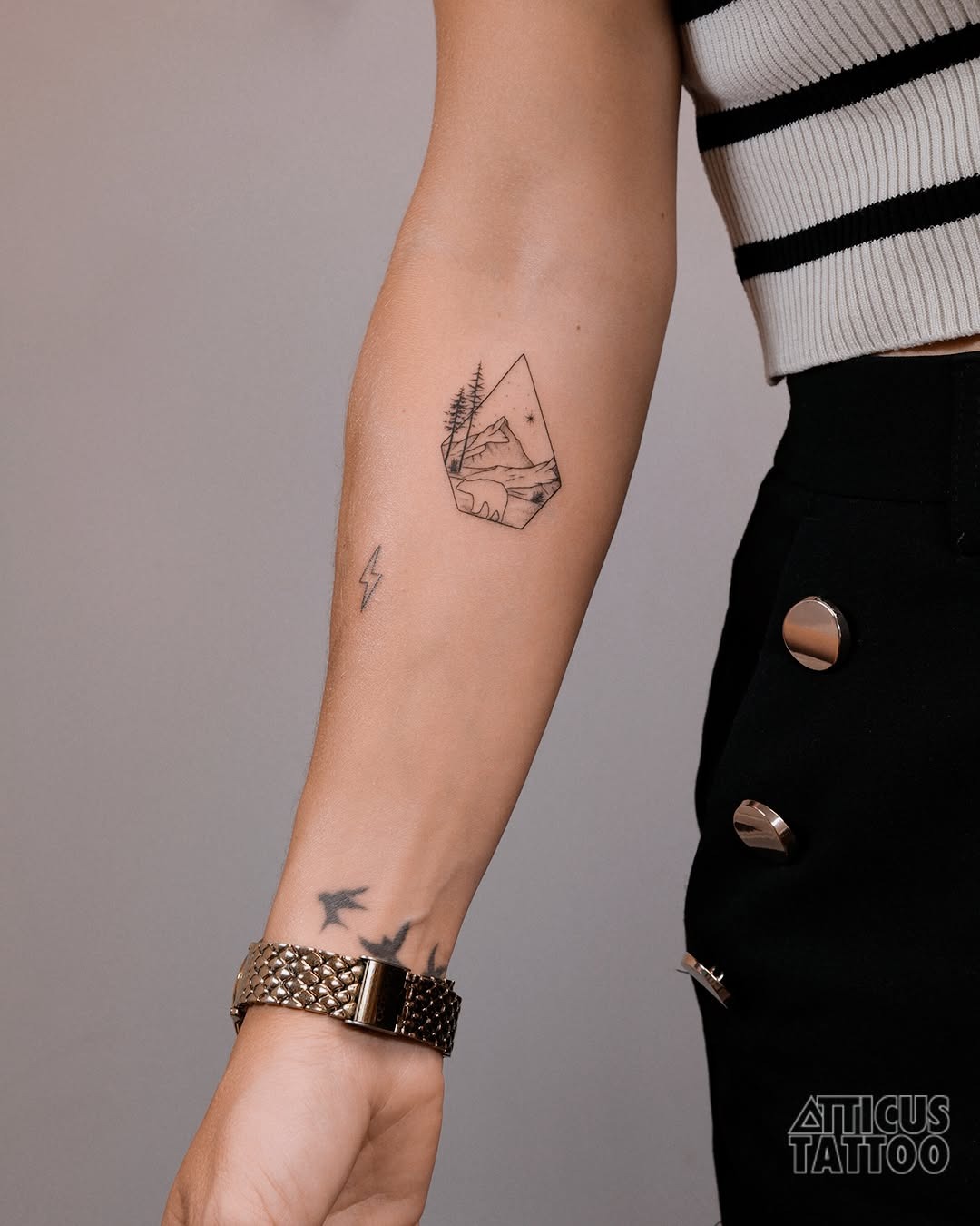 Stylish minimalist mountain tattoo on forearm Tattoo Design