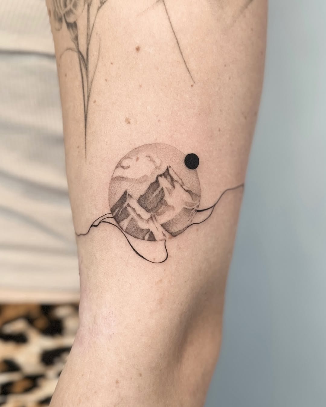 Unique minimalist mountain tattoo with celestial vibe Tattoo Design