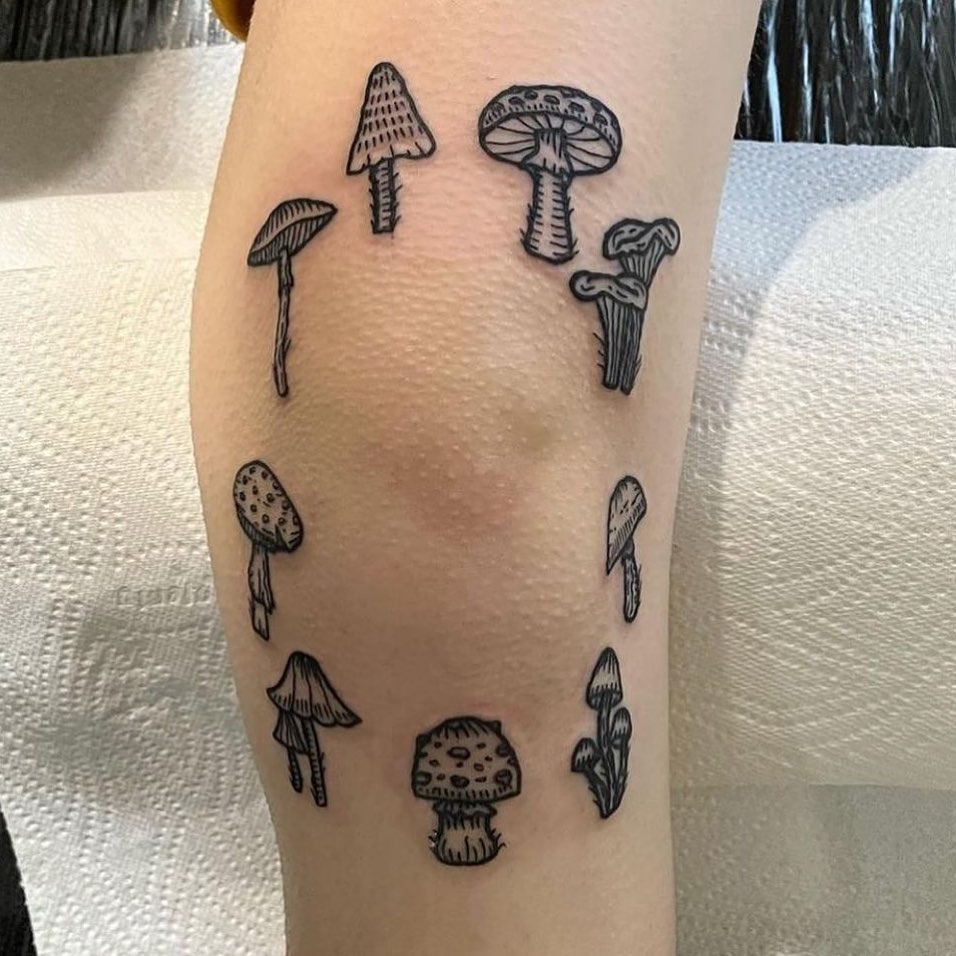 Minimalist Circle of Mushroom Tattoo Designs Tattoo Design