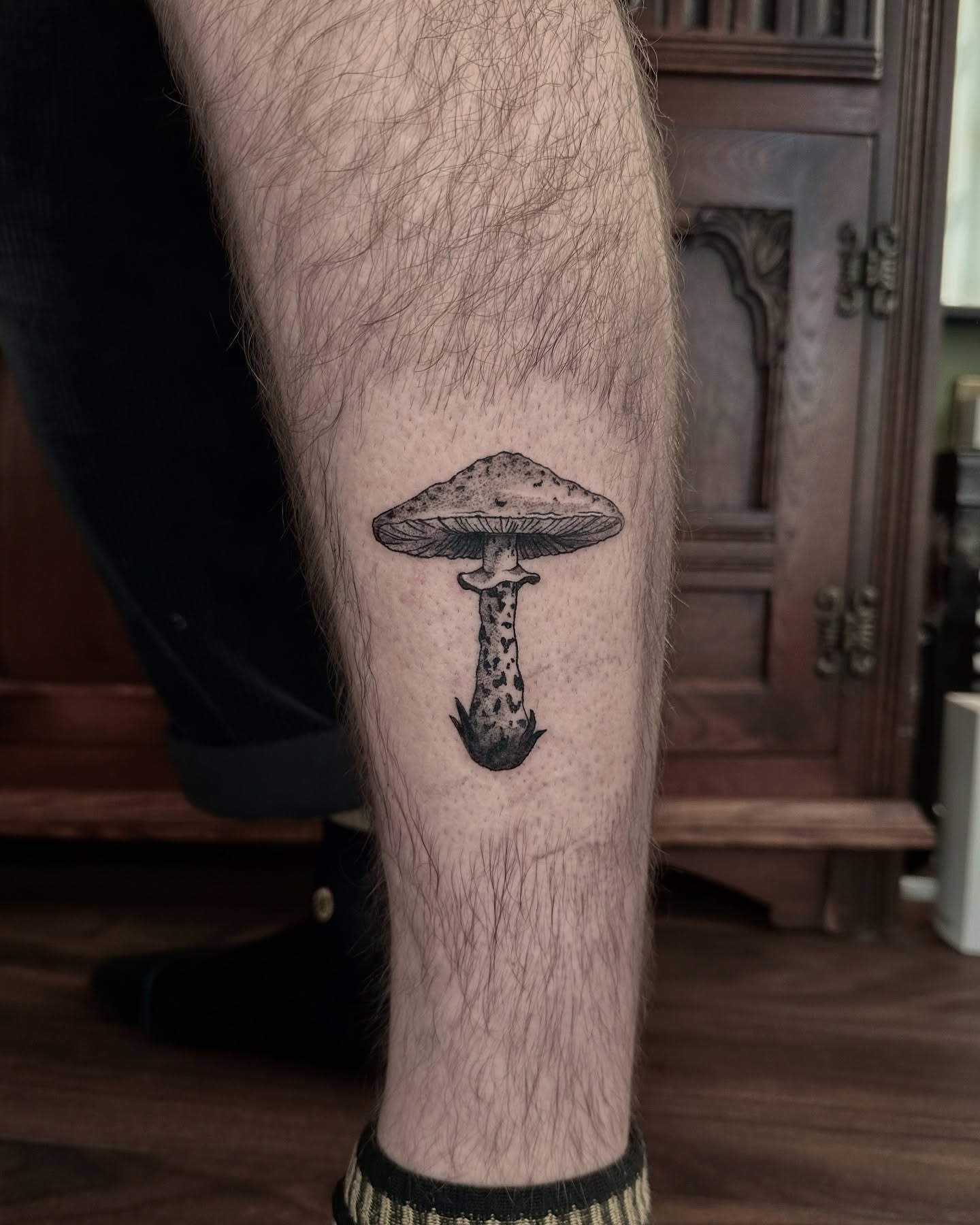 Parasol Mushroom Tattoo with Fine Dotwork Tattoo Design