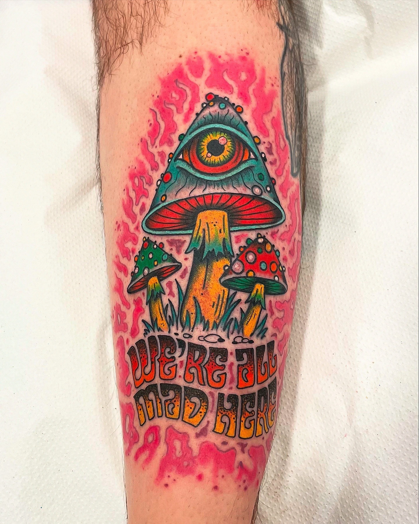 Psychedelic Mushroom Tattoo with Text Tattoo Design