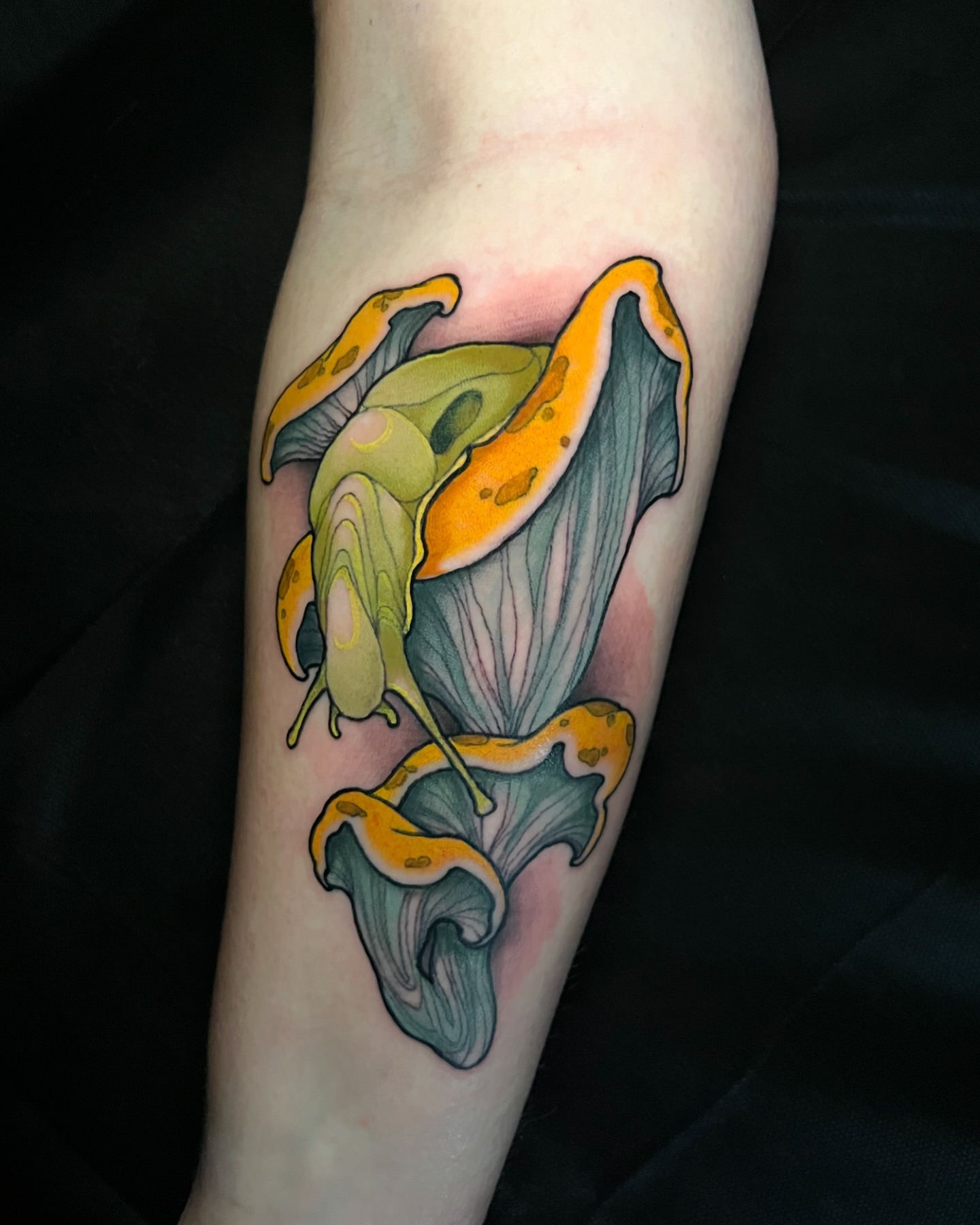Slug and Mushroom Tattoo with Vibrant Colors Tattoo Design