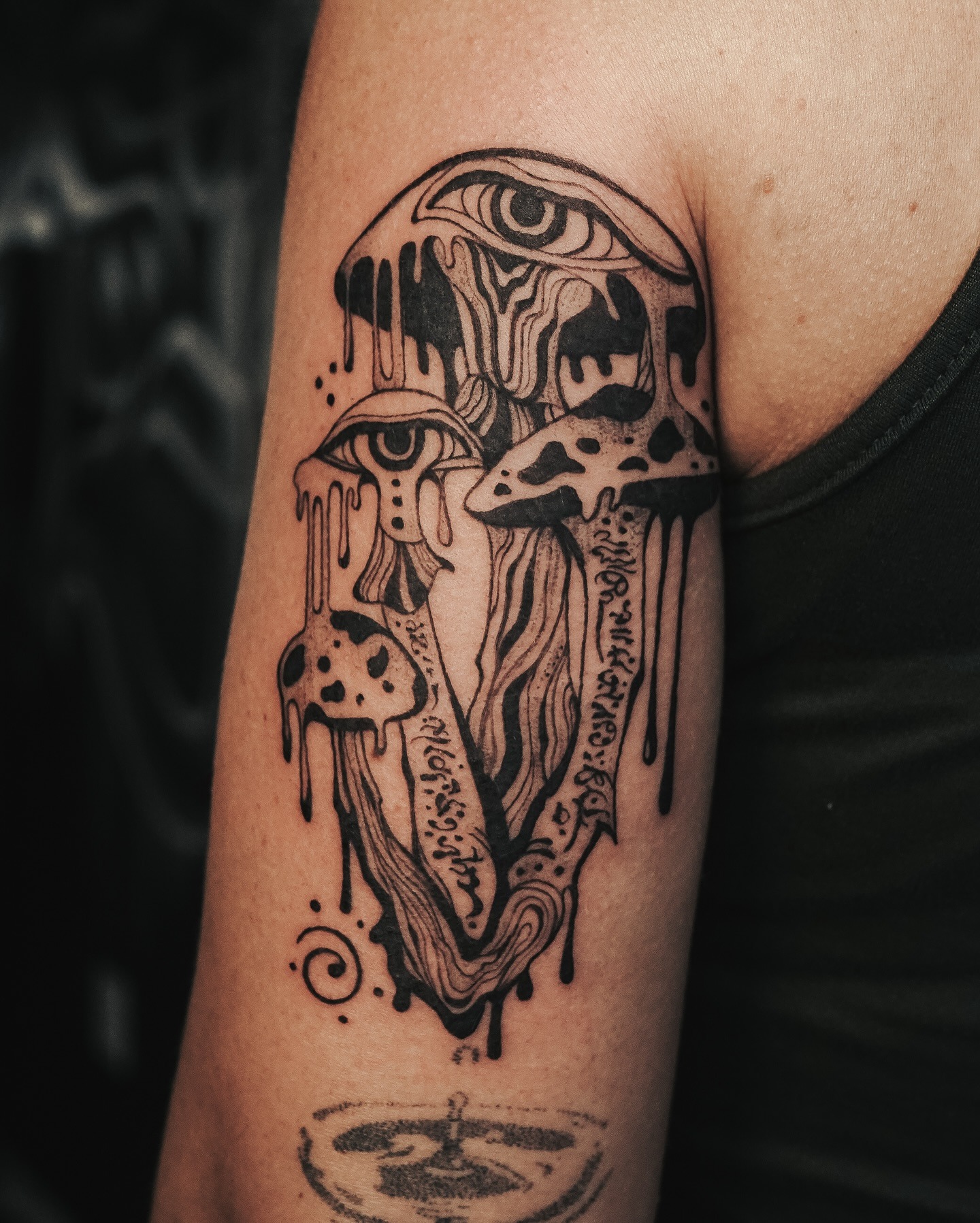 Surreal Mushroom Tattoo with Eyes and Dripping Details Tattoo Design