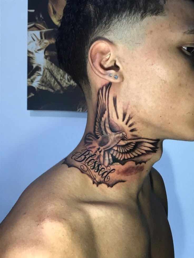 Blessed Dove Neck Tattoo Tattoo Design