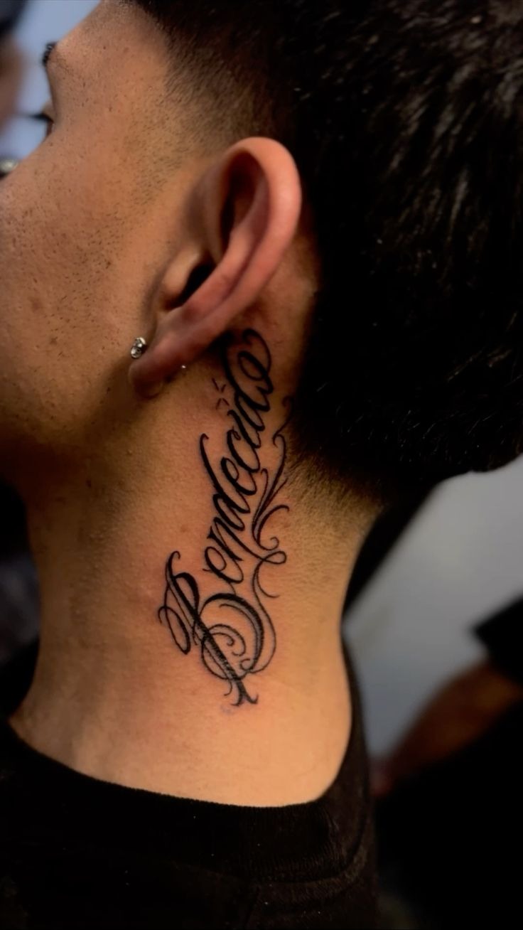 Elegant Name Script Neck Tattoo Tattoo Design