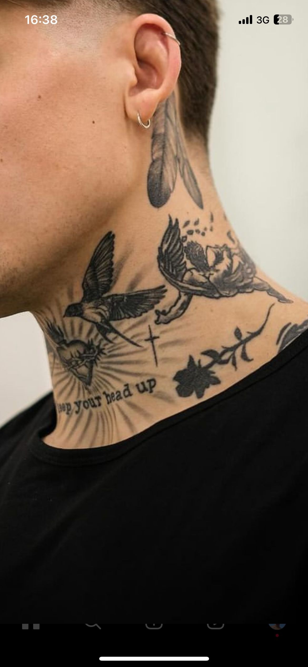 Layered Bird and Flower Neck Tattoo Tattoo Design