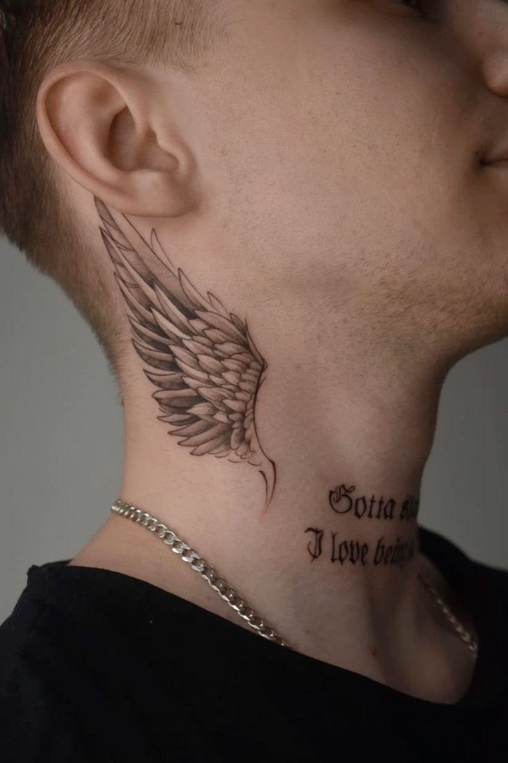Soft Angel Wing Side Neck Tattoo Tattoo Design