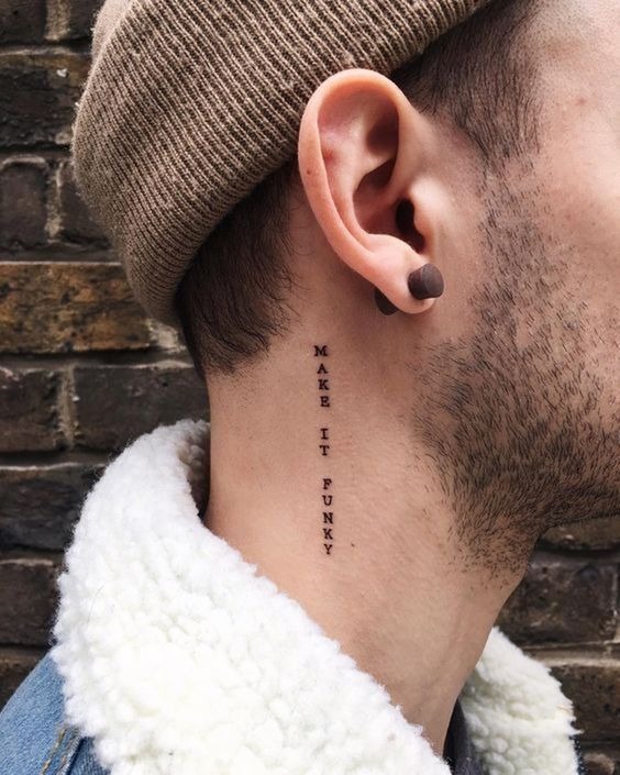 Tiny Vertical Word Neck Tattoo Tattoo Design