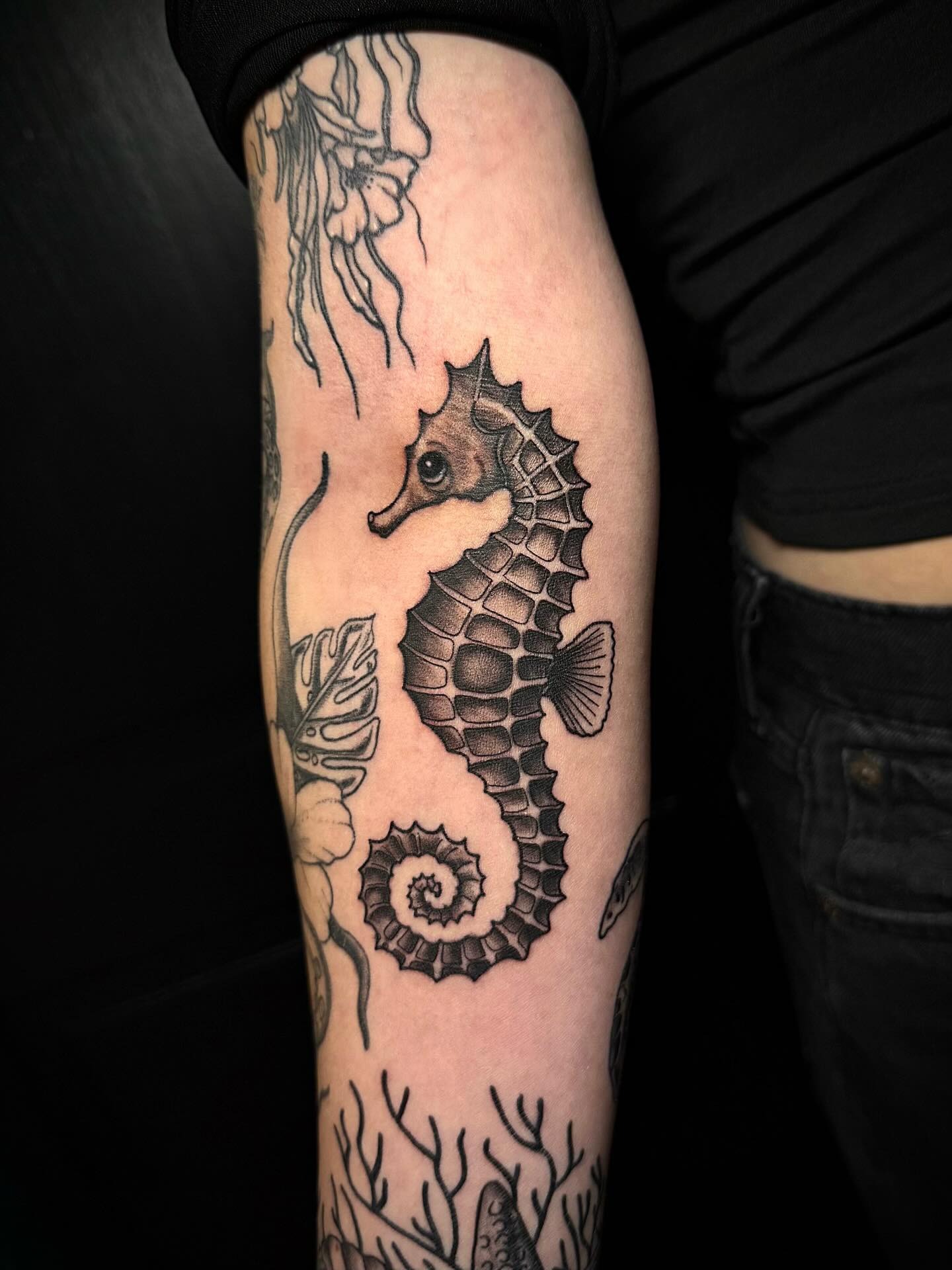Black and Gray Seahorse Ocean Tattoo Tattoo Design