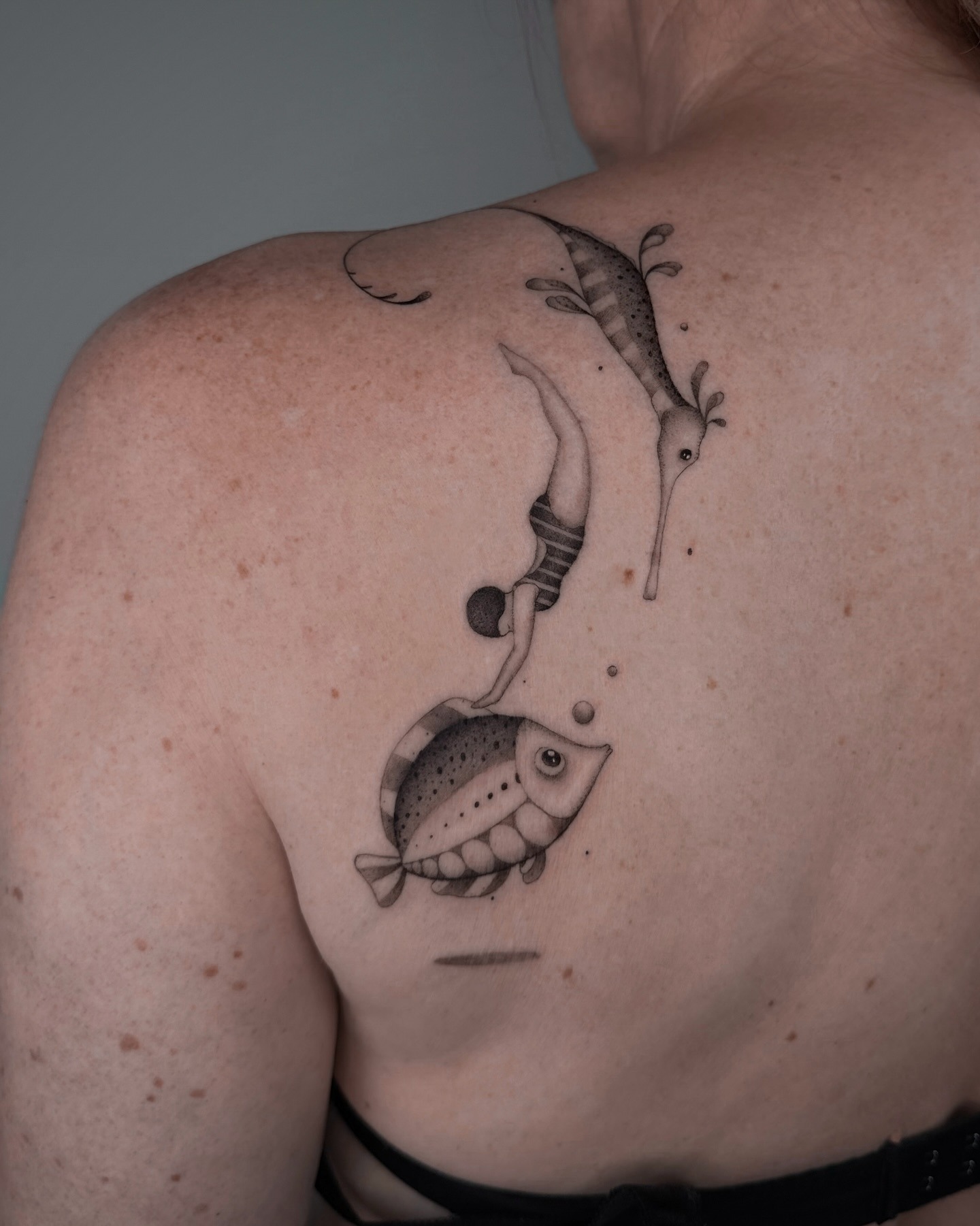 Diver and Sea Creatures Ocean Tattoo Tattoo Design