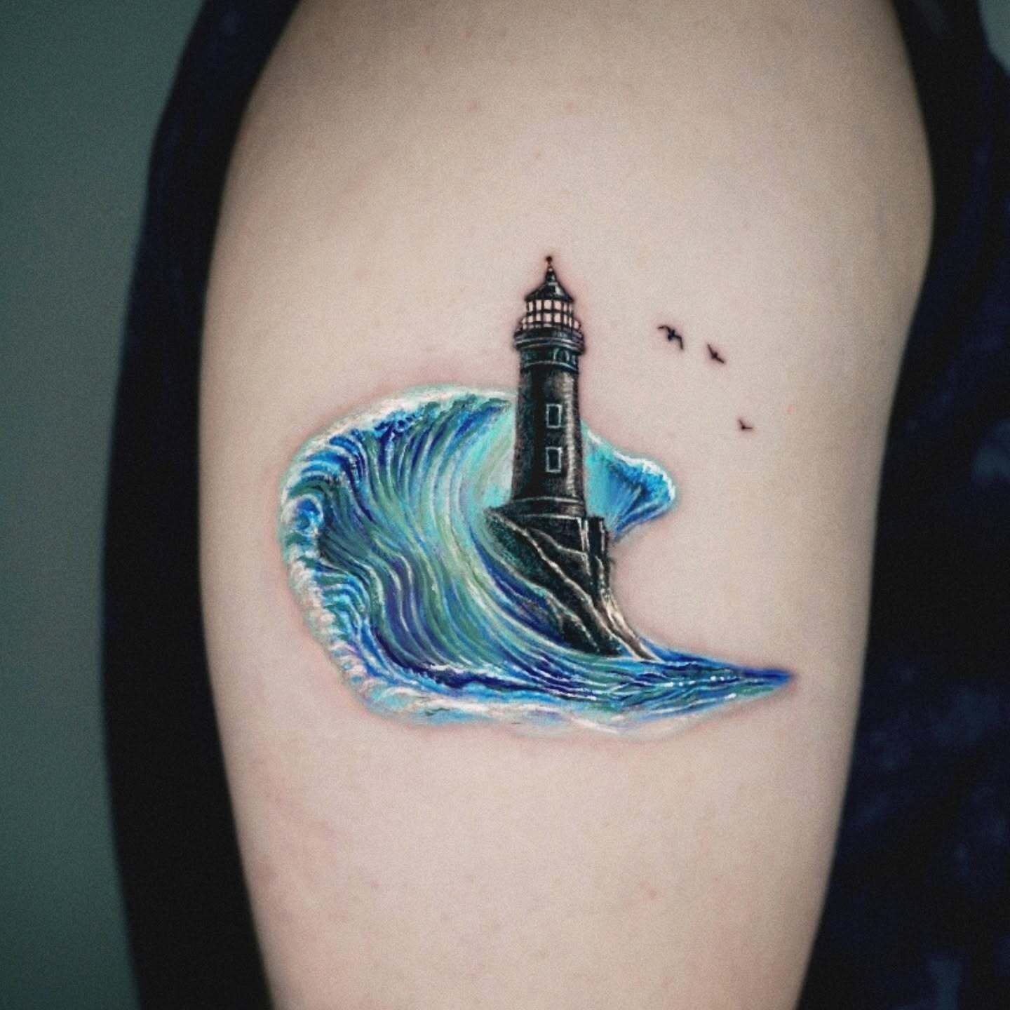 Lighthouse and Wave Tattoo Tattoo Design