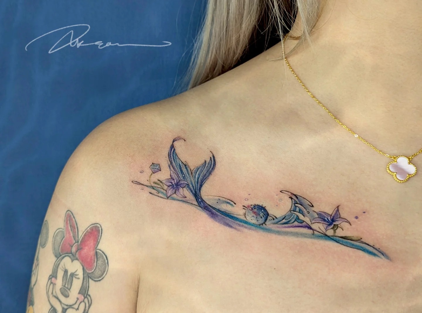 Mermaid Tail and Pufferfish Ocean Tattoo Tattoo Design