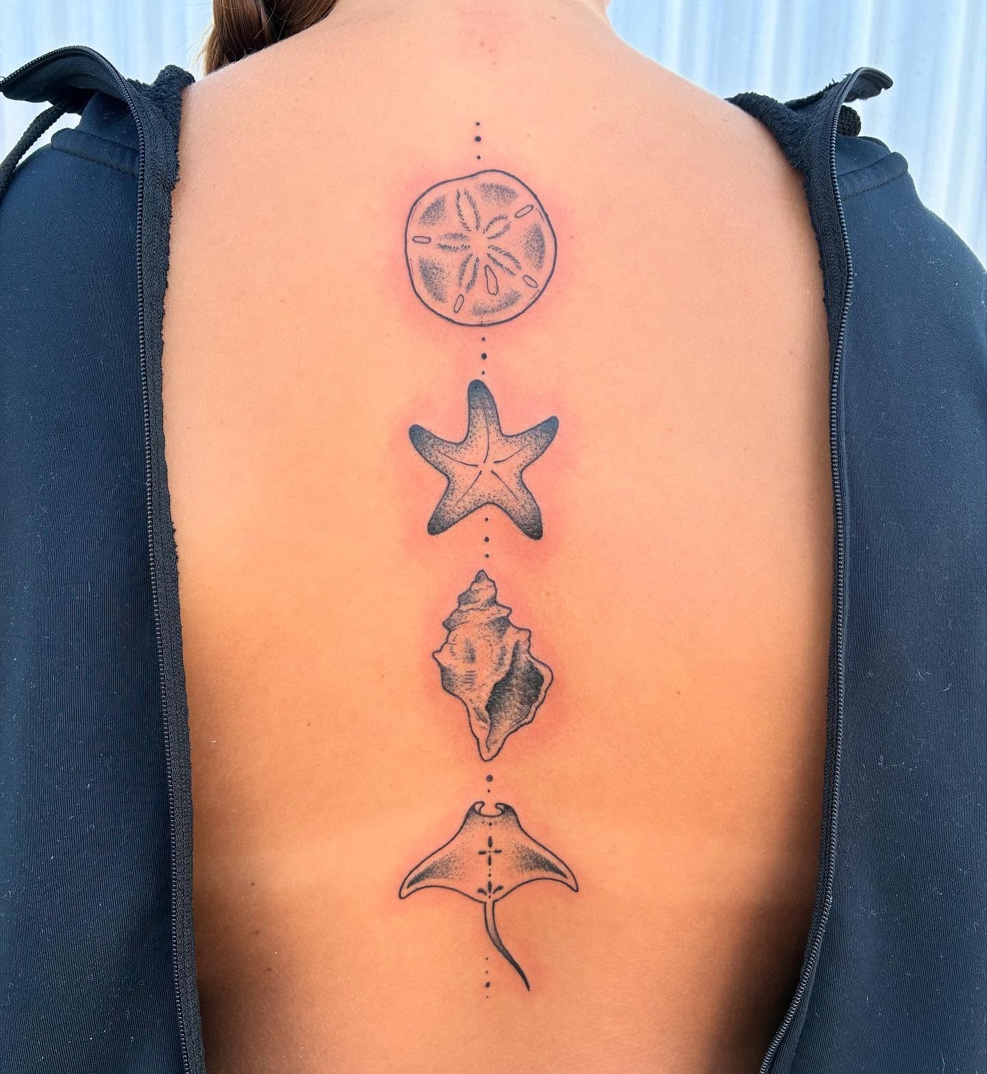 Ocean-Inspired Spine Tattoo Tattoo Design