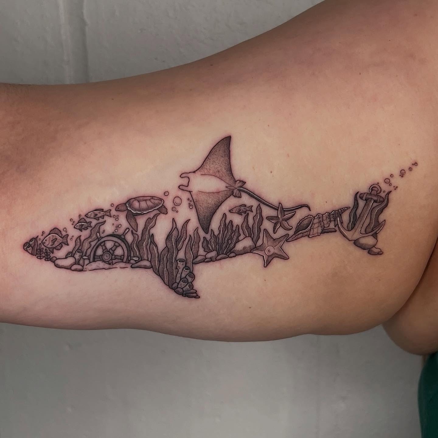 Sea-Themed Shark Silhouette Tattoo Tattoo Design