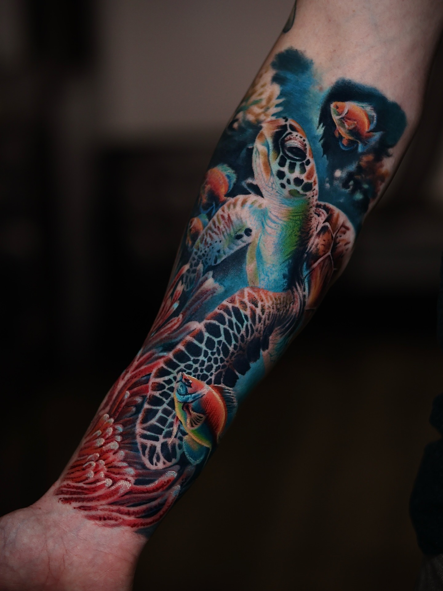 Sea Turtle and Coral Reef Ocean Tattoo Tattoo Design