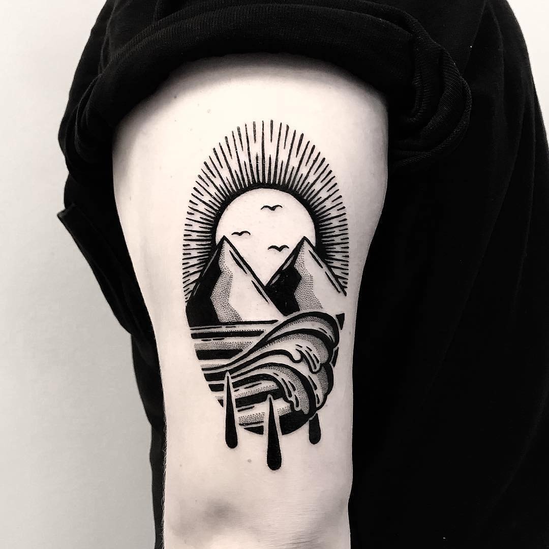 Sunrise Over Waves Tattoo Tattoo Design