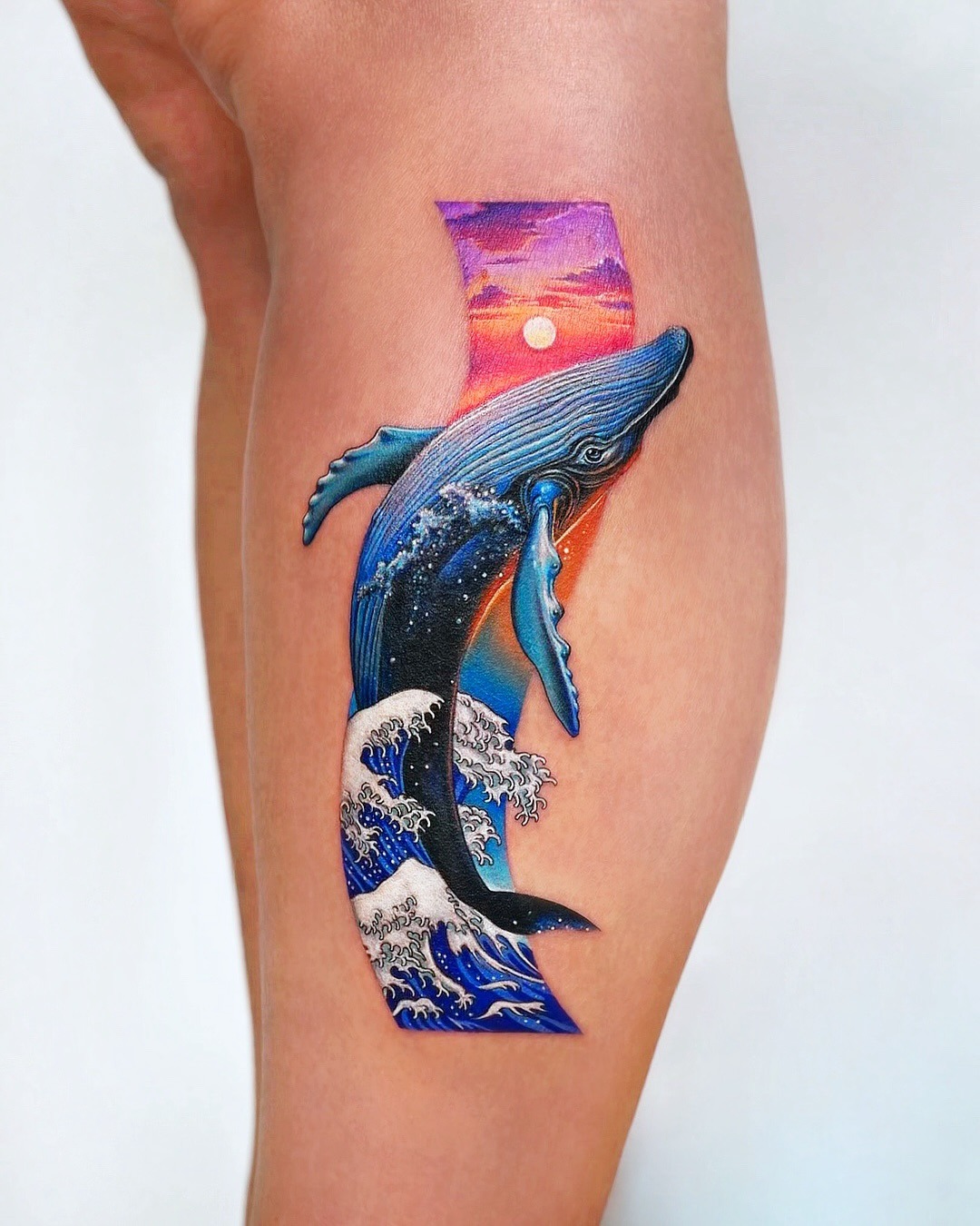 Whale and Sunset Ocean Tattoo Tattoo Design