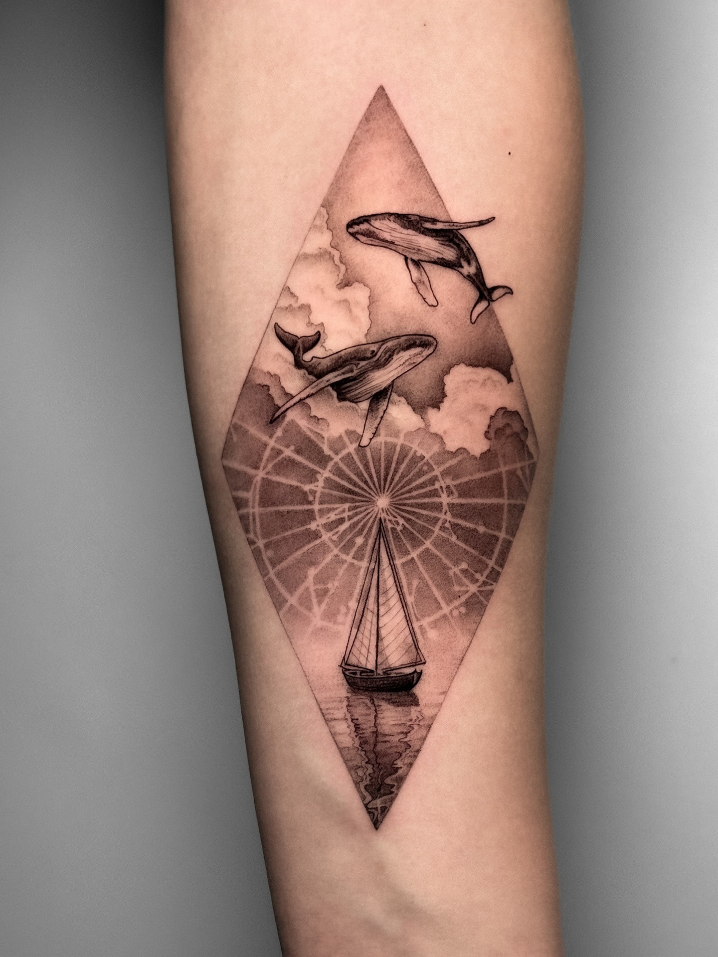 Whales and Sailboat Ocean Tattoo Tattoo Design