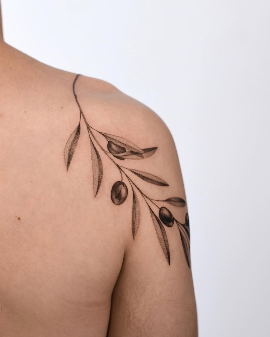 Elegant olive branch tattoo on shoulder Tattoo Design