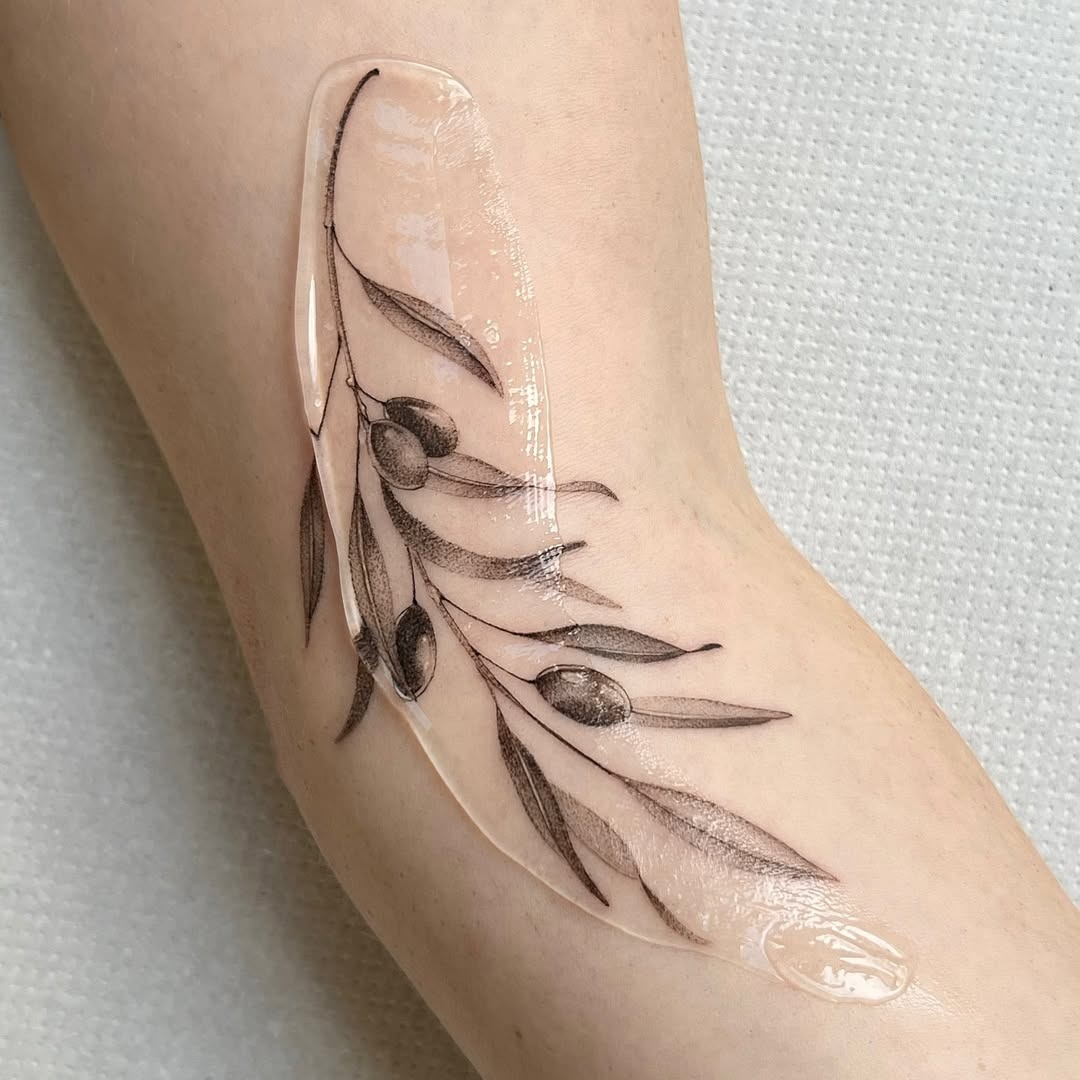 Elegant olive branch tattoo on smooth skin Tattoo Design