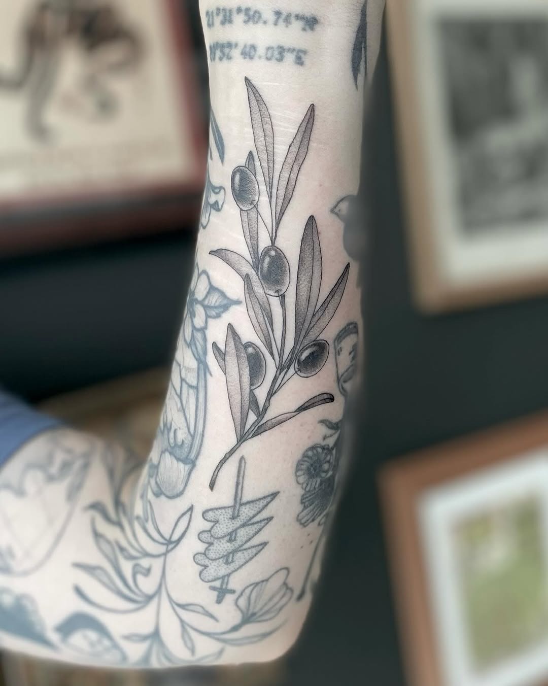 Elegant olive branch tattoo on the arm Tattoo Design