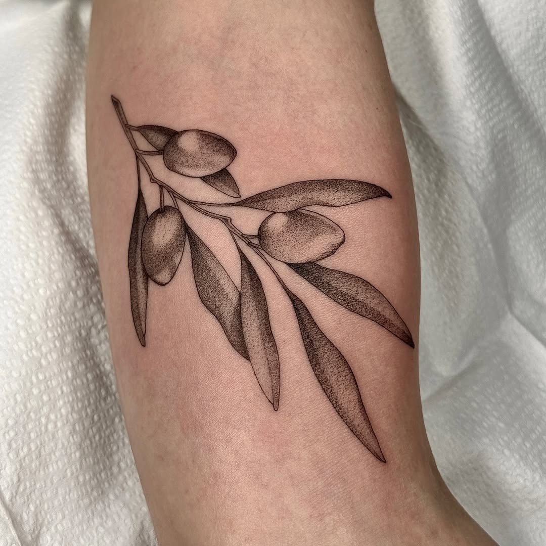 Elegant olive branch tattoo on the forearm Tattoo Design