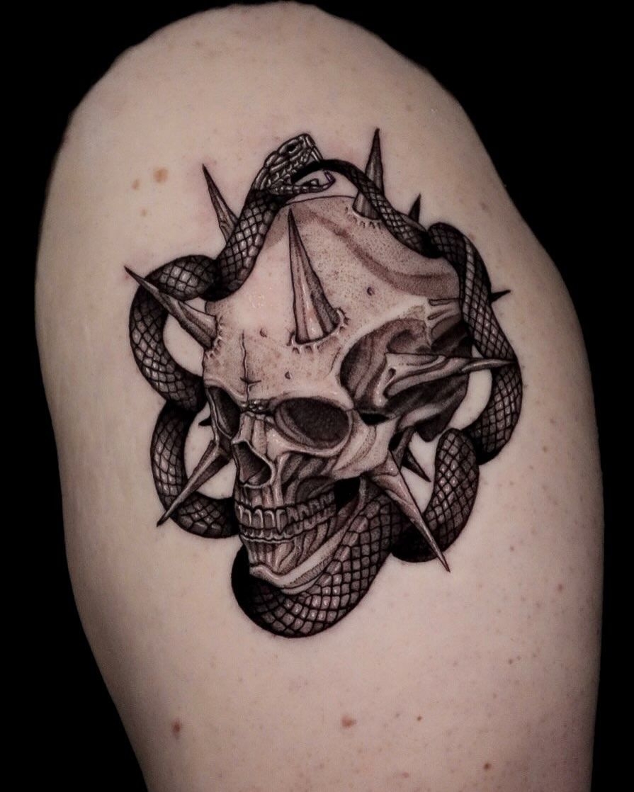 Bold Ouroboros Skull Tattoo with Snake Design Tattoo Design