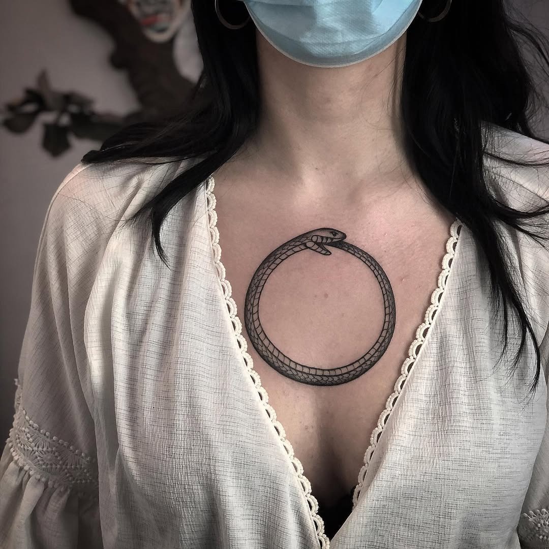 Striking Ouroboros Tattoo on the Chest Tattoo Design