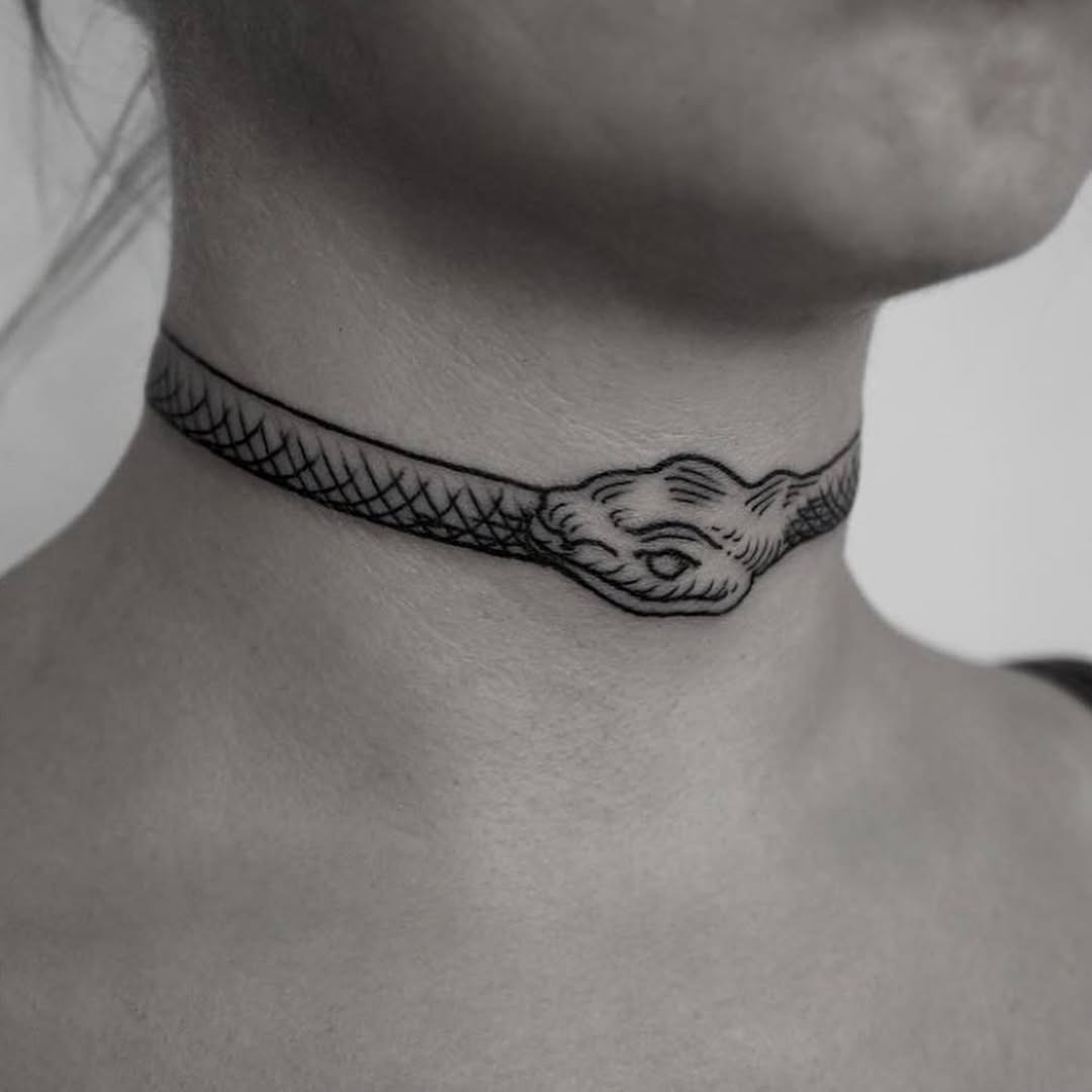 Stylish ouroboros snake tattoo around neck Tattoo Design