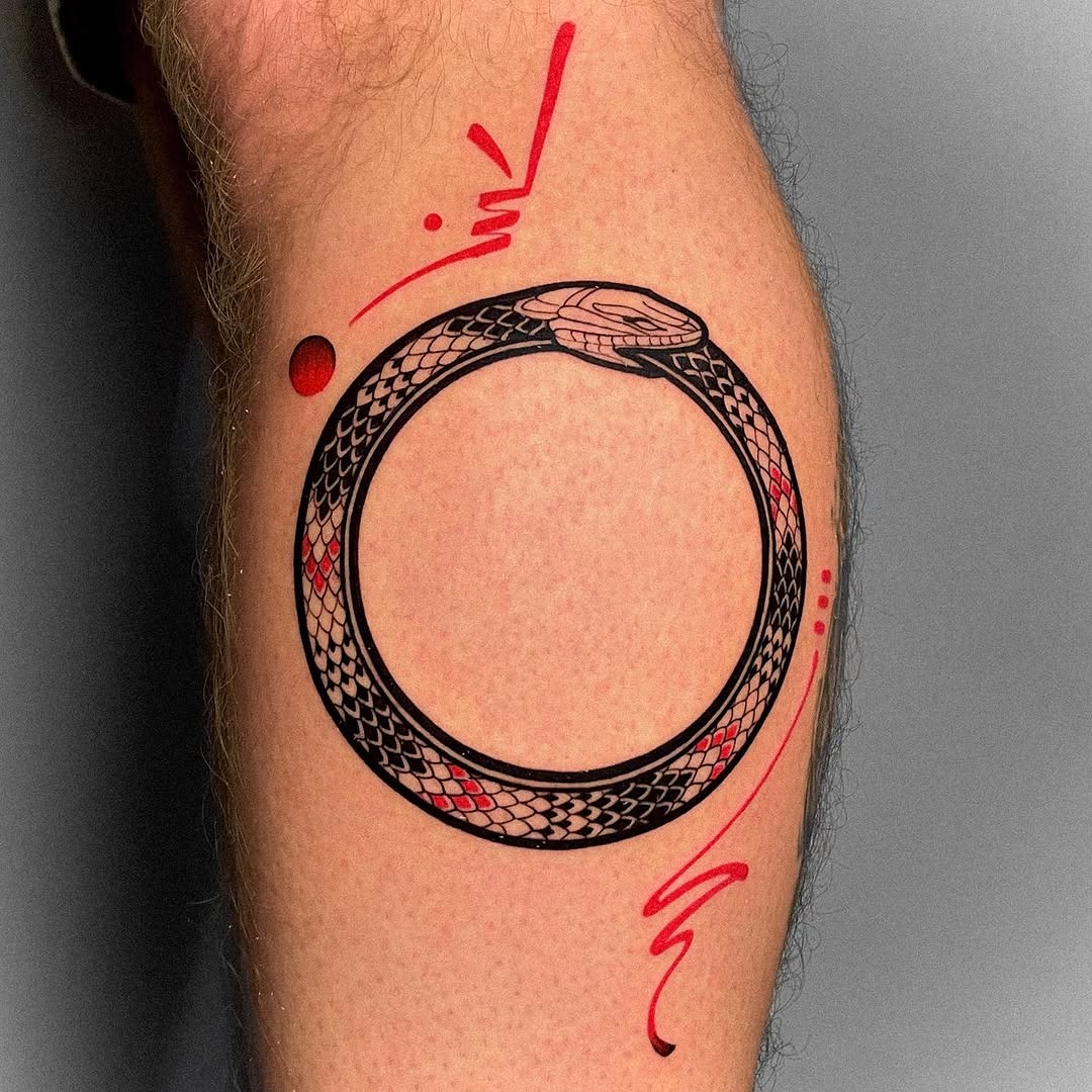 Stylish ouroboros tattoo with vibrant accents Tattoo Design