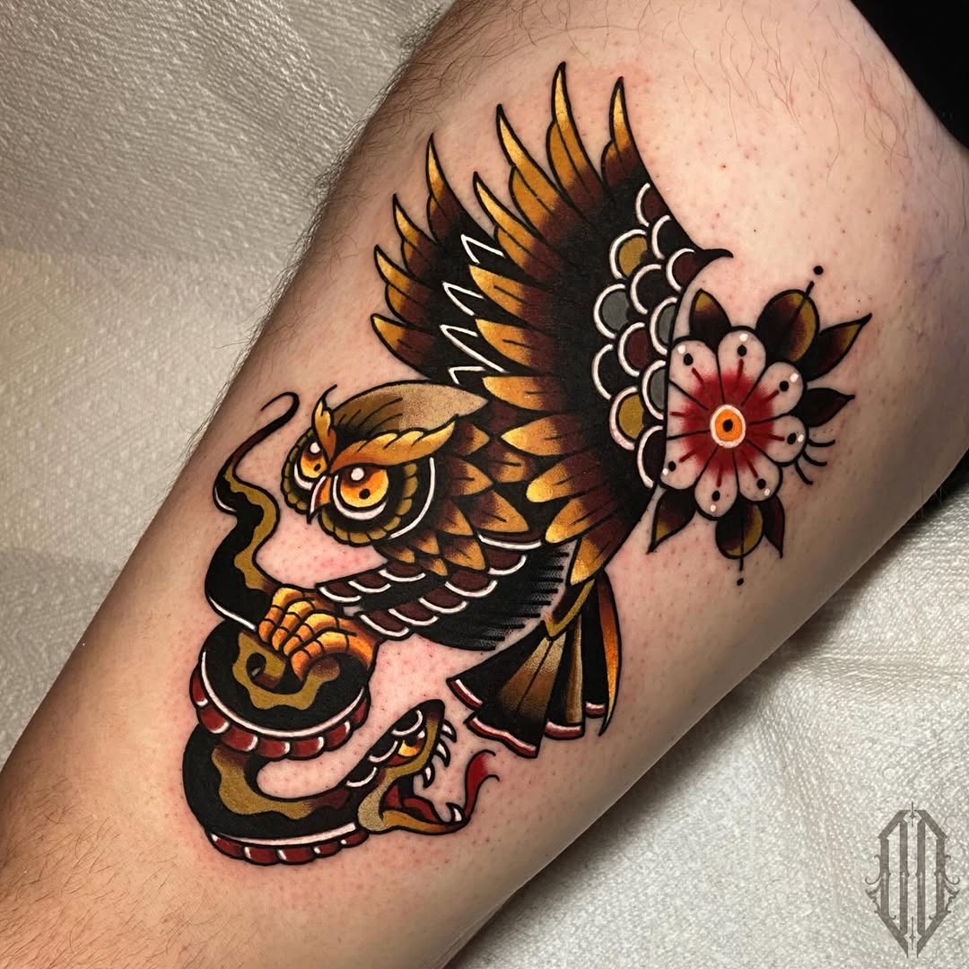 Dynamic owl and snake tattoo design Tattoo Design