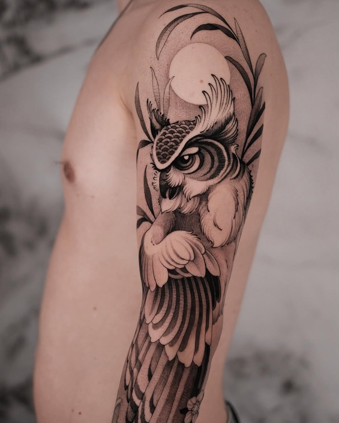Intricate owl tattoo showcasing detailed craftsmanship Tattoo Design