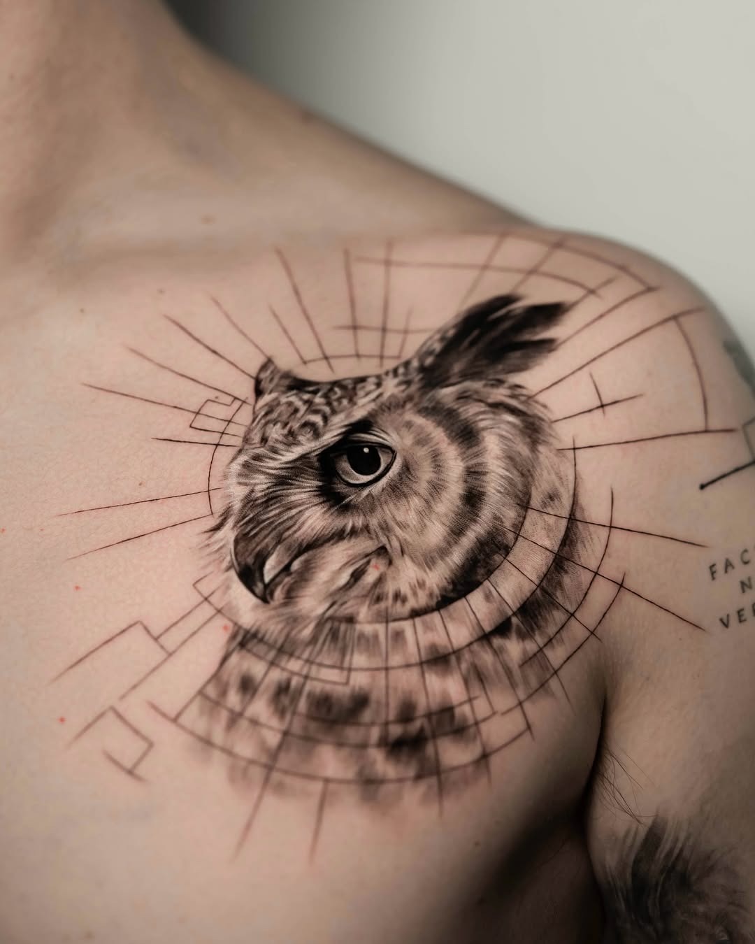 Intricate owl tattoo with geometric details Tattoo Design