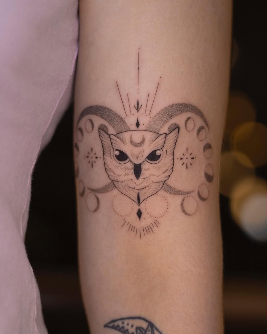 Mystical owl tattoo with moon phase aesthetic Tattoo Design