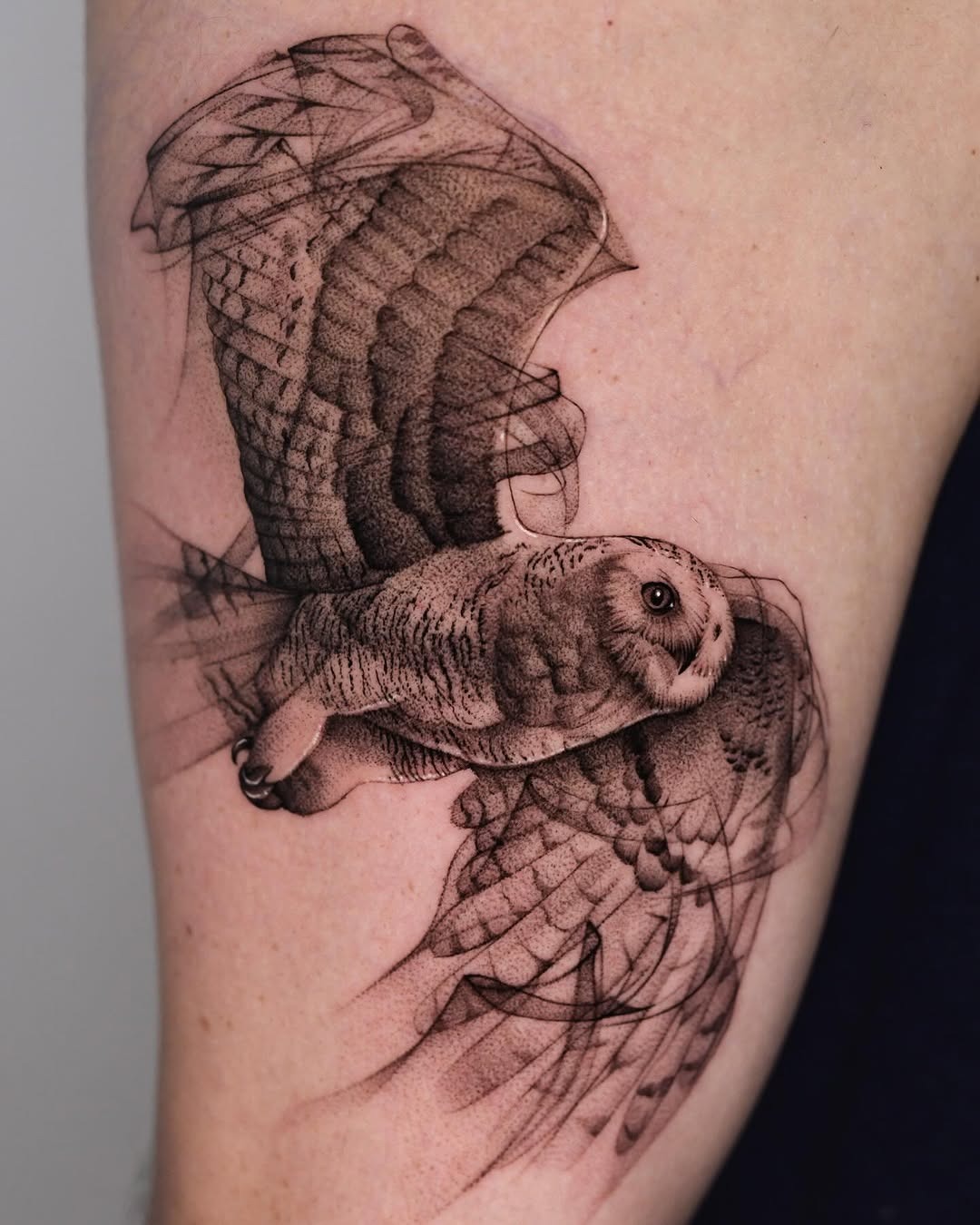 Stunning black and gray flying owl tattoo Tattoo Design