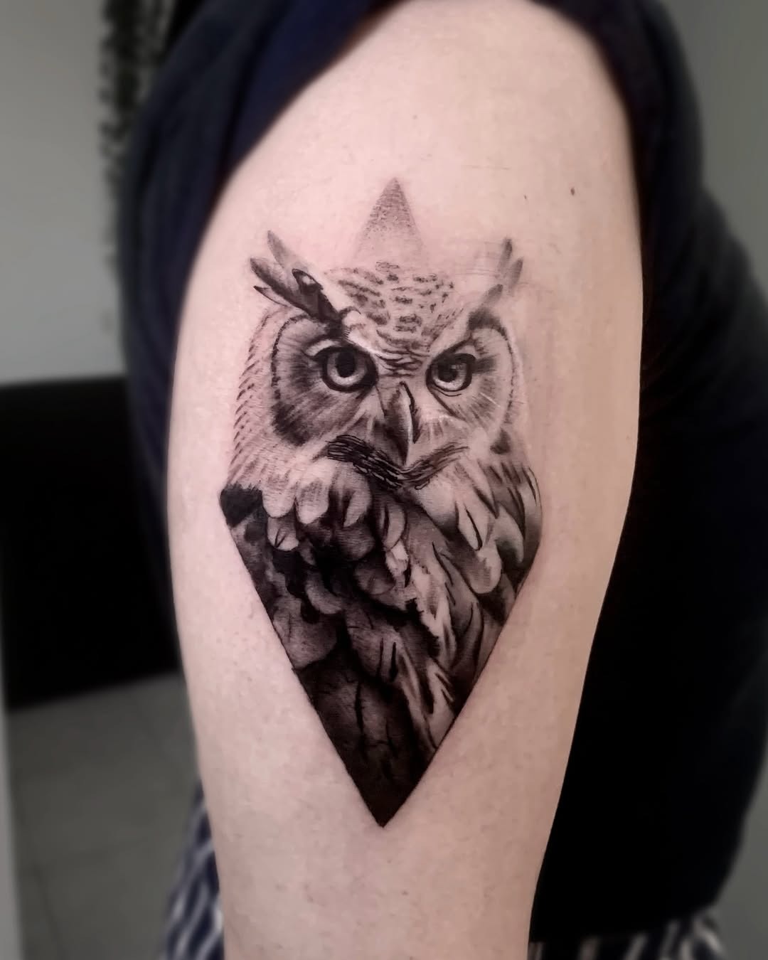 Stylish owl tattoo with a geometric touch Tattoo Design