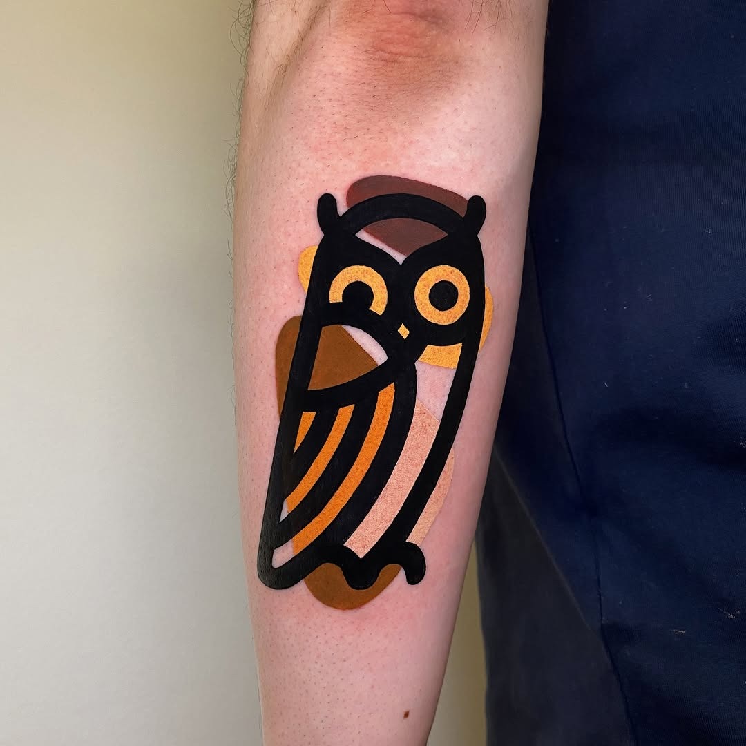Unique minimalist owl tattoo with vibrant colors Tattoo Design