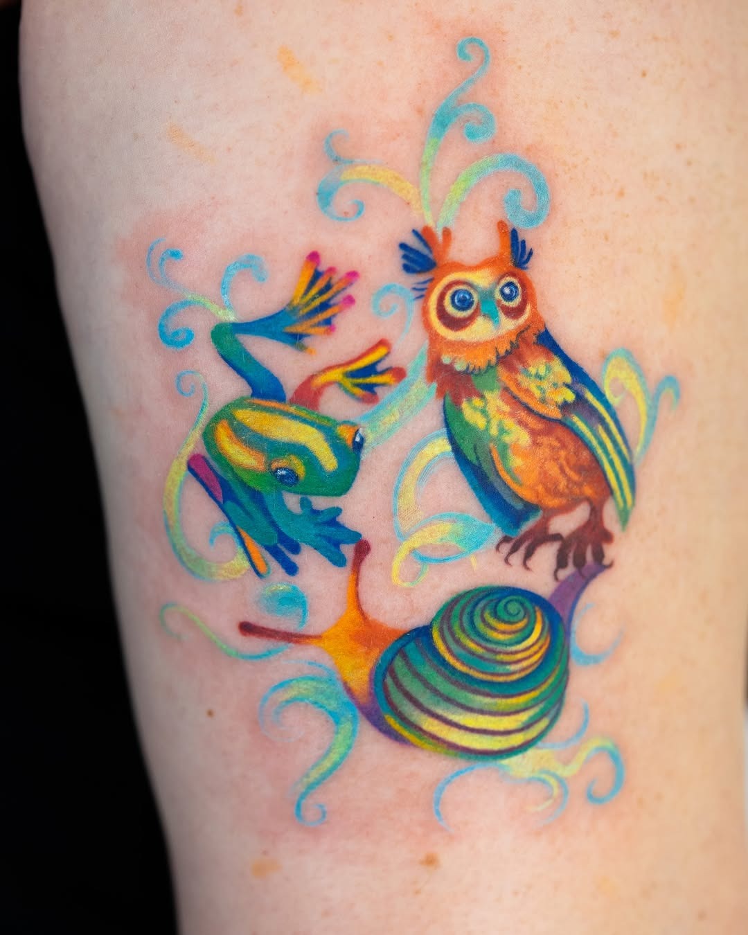 Vibrant owl tattoo with whimsical elements Tattoo Design