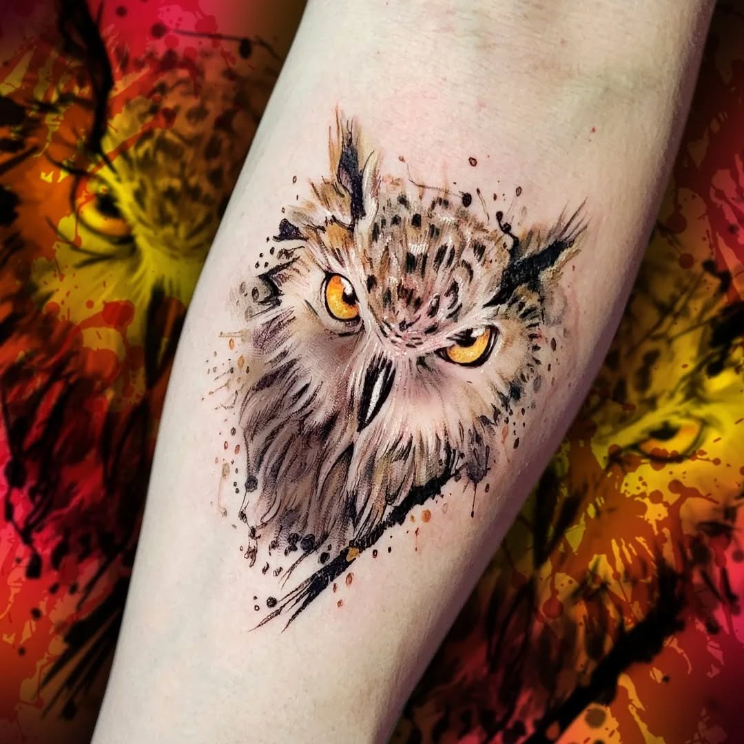 Vibrant watercolor owl tattoo design Tattoo Design