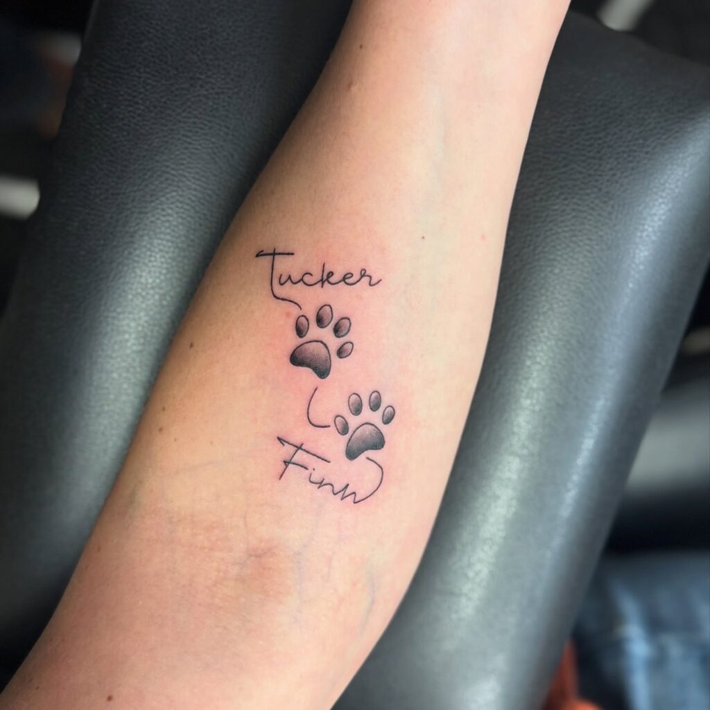 Double Paw Print Tattoo with Names Tattoo Design
