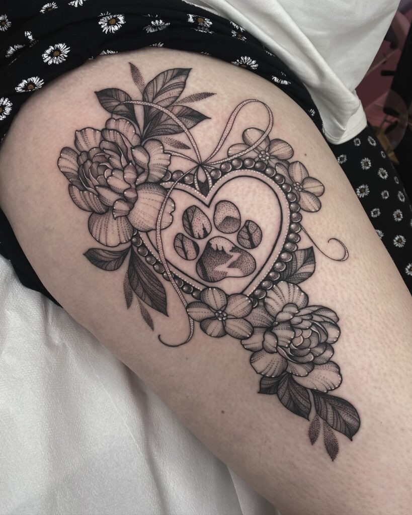 Floral Heart Paw Print Tattoo Tattoo Design