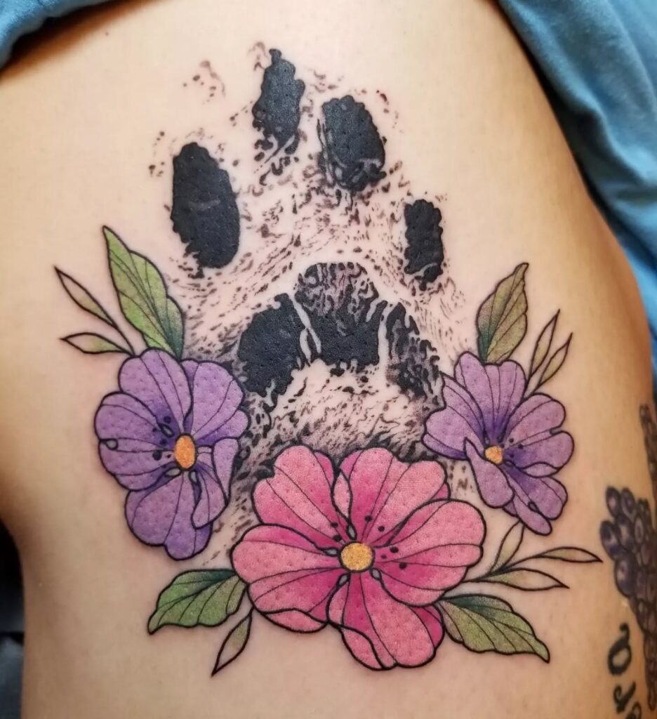 Floral Paw Print Tattoo Tattoo Design