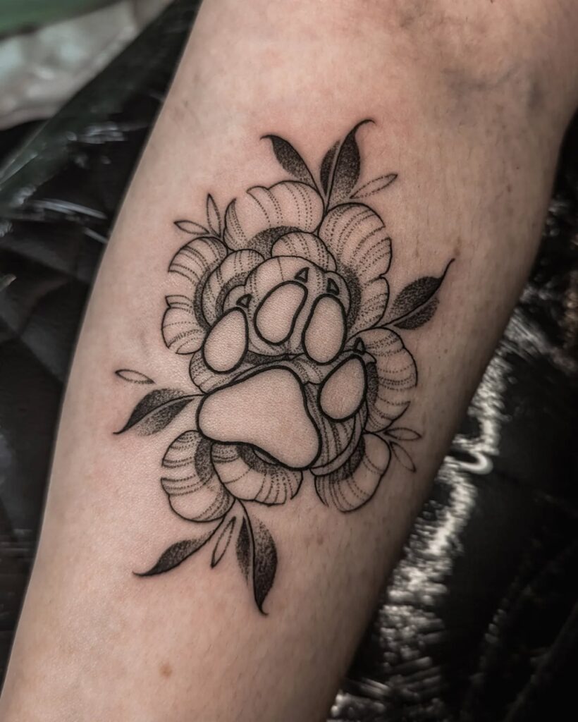 Floral Paw Print Tattoo Tattoo Design