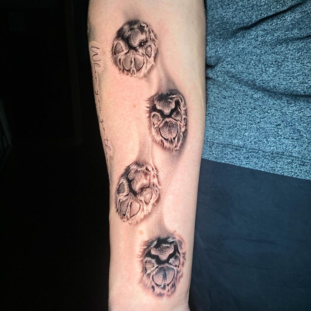 Lifelike Paw Print Trail Tattoo Tattoo Design