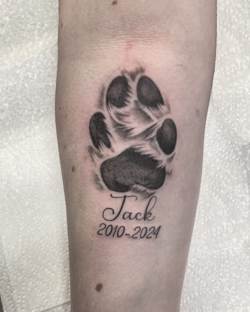 Memorial Paw Print Tattoo with Name Tattoo Design